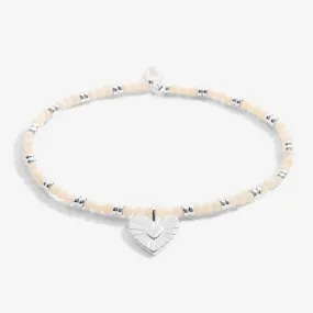 Boho Beads Heart White & Silver 17.5cm Stretch Bracelet 6814