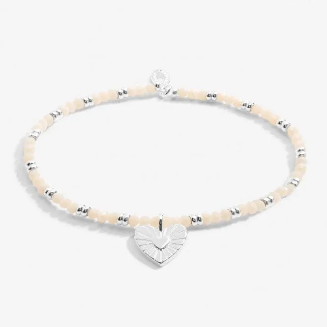 Boho Beads Heart White & Silver 17.5cm Stretch Bracelet 6814