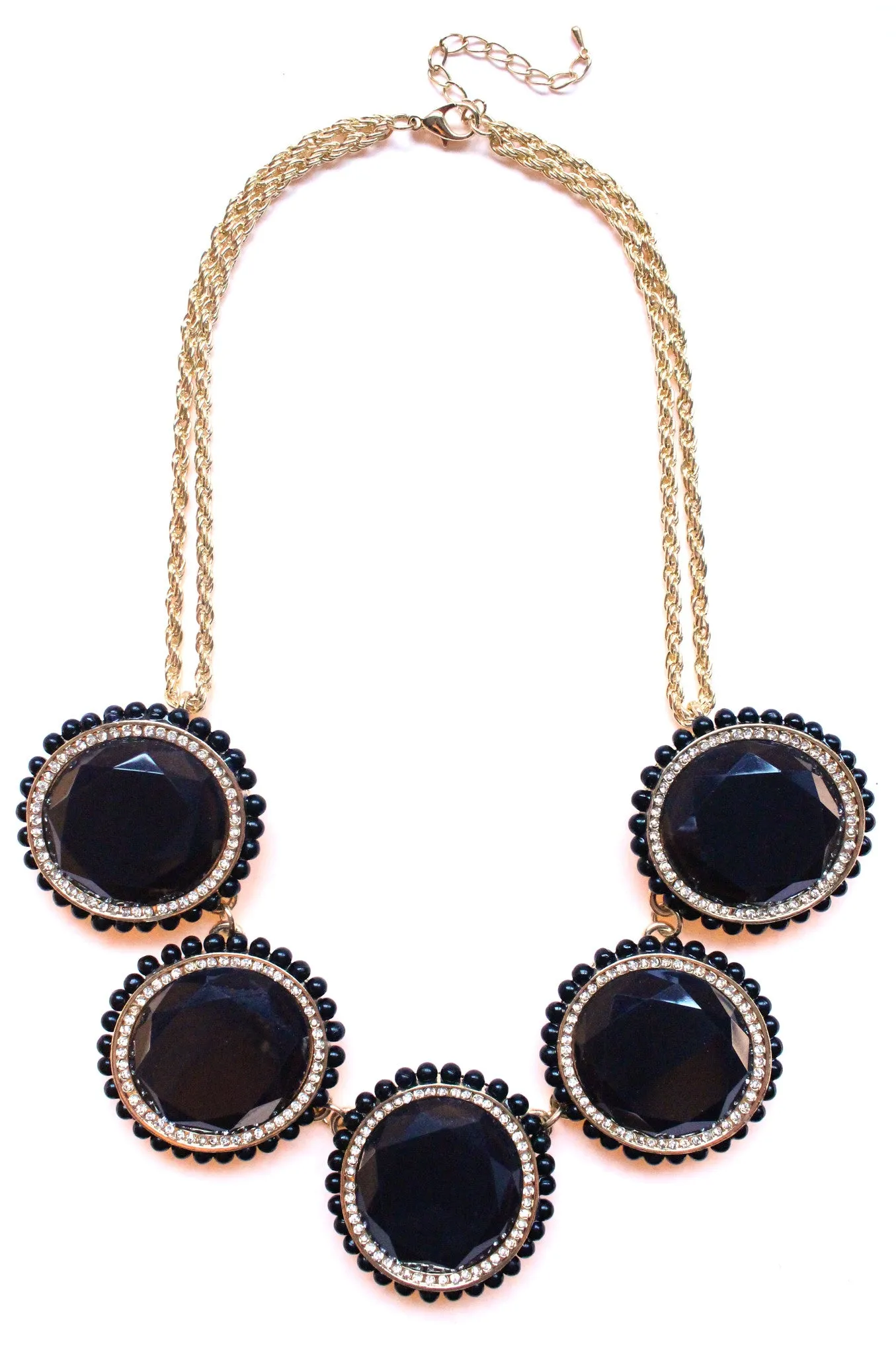 Bold Oval Gem Statement Necklace- Black