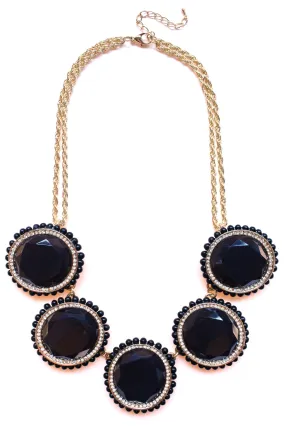 Bold Oval Gem Statement Necklace- Black