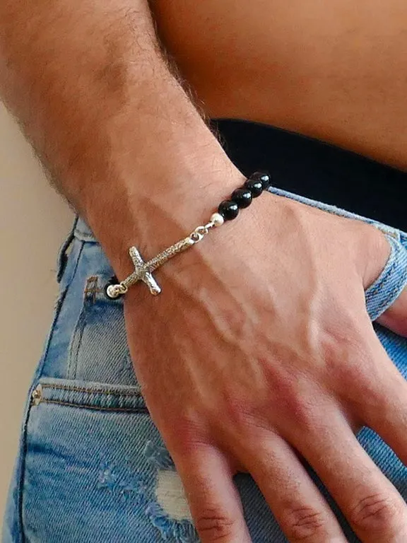 Bracelet for Man Silver Cross and Onyx Bracelets for Men.