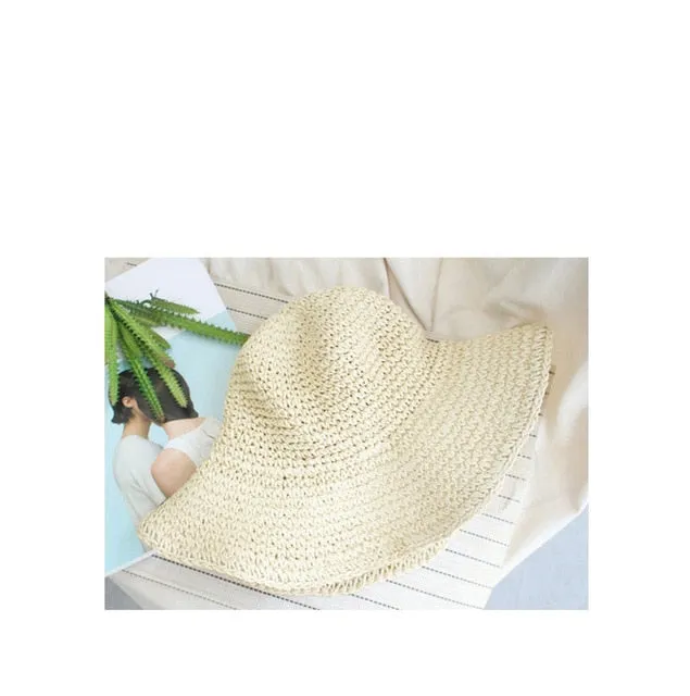 brand WOMEN Summer Hats Sun Beach Panama Straw hat Wide Wave Brim Folded Outdoor CAPS Leisure Holiday Raffia Cap visors hat