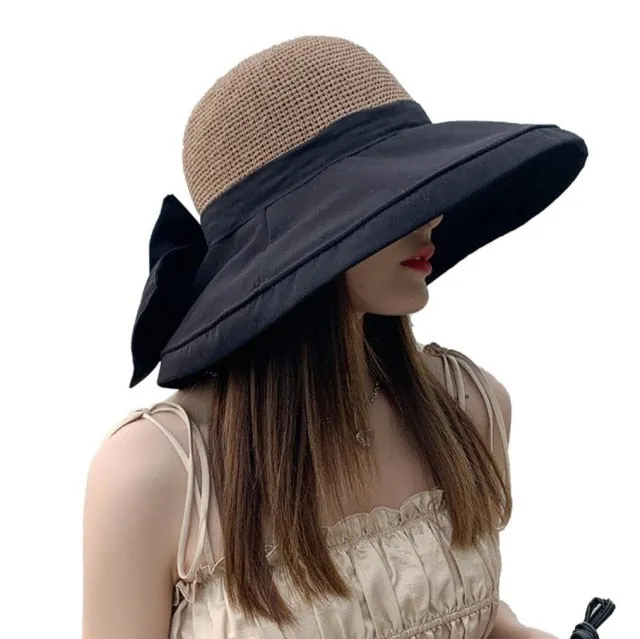 brand WOMEN Summer Hats Sun Beach Panama Straw hat Wide Wave Brim Folded Outdoor CAPS Leisure Holiday Raffia Cap visors hat