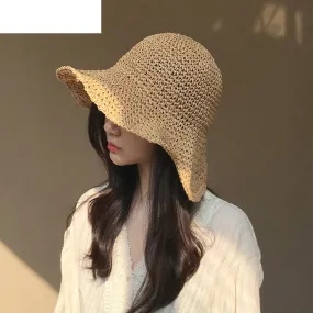 brand WOMEN Summer Hats Sun Beach Panama Straw hat Wide Wave Brim Folded Outdoor CAPS Leisure Holiday Raffia Cap visors hat