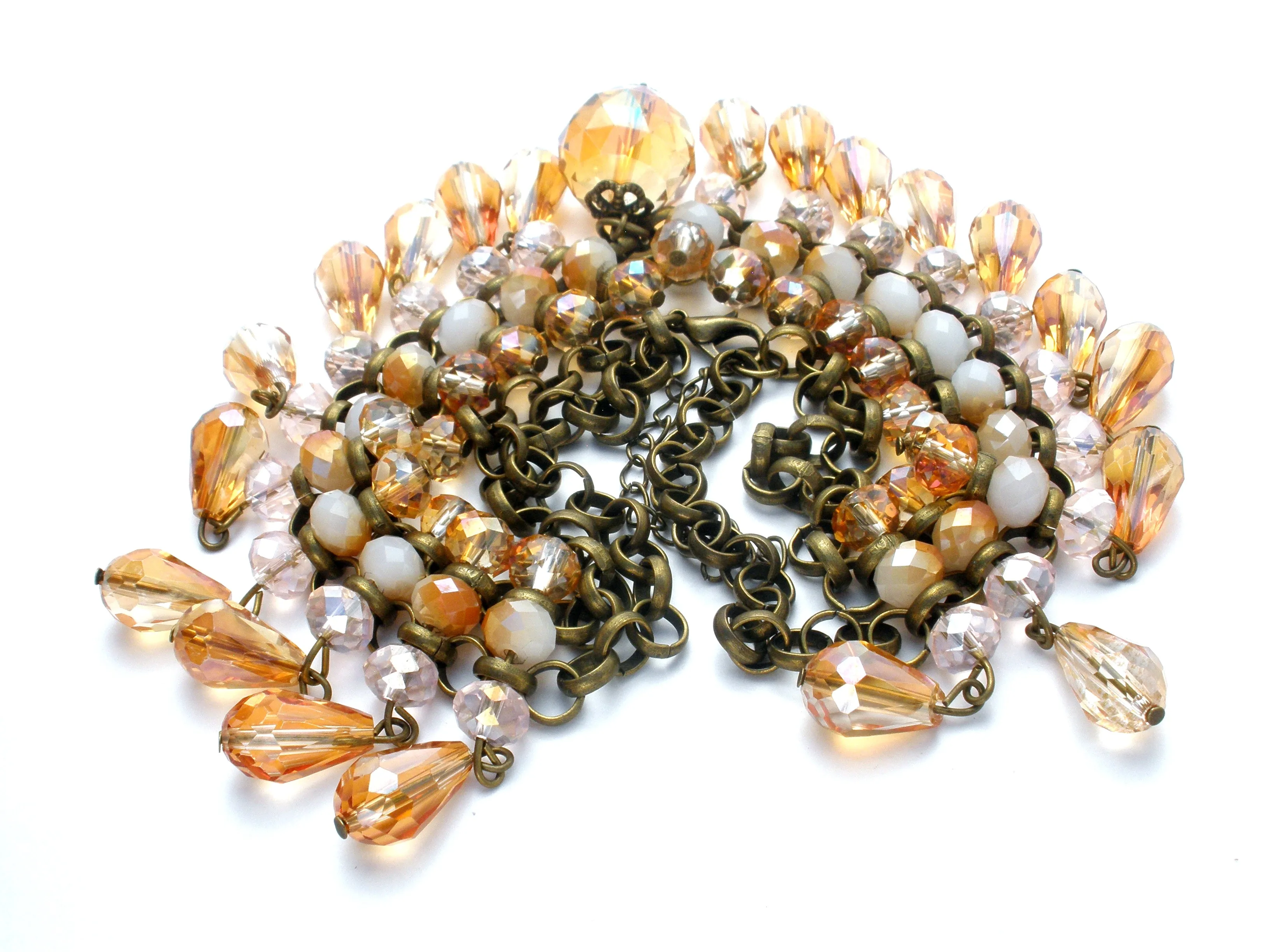 Brass Runway Bib Necklace with Crystals Beads