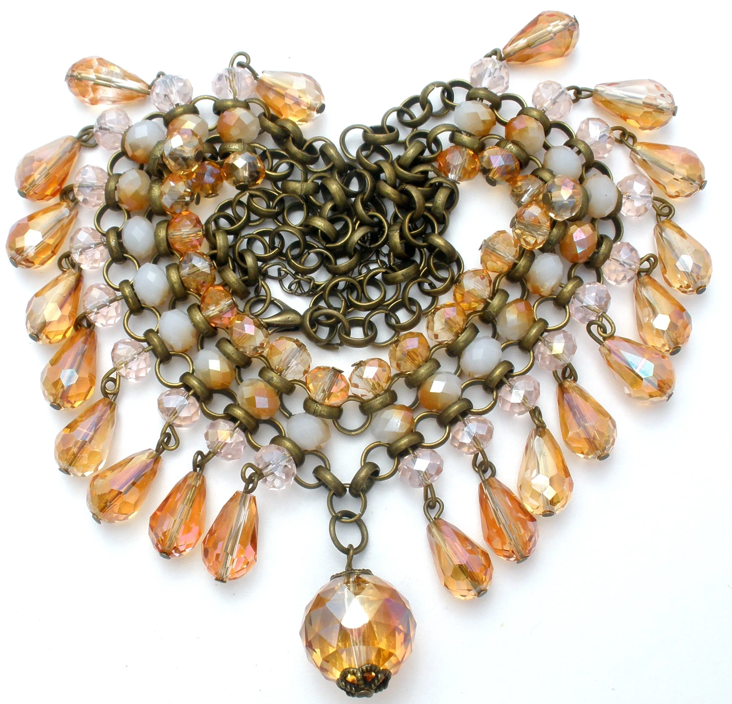 Brass Runway Bib Necklace with Crystals Beads