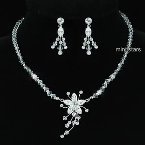 Bridal Wedding Handmade Crystal Necklace Earrings Set XS1221