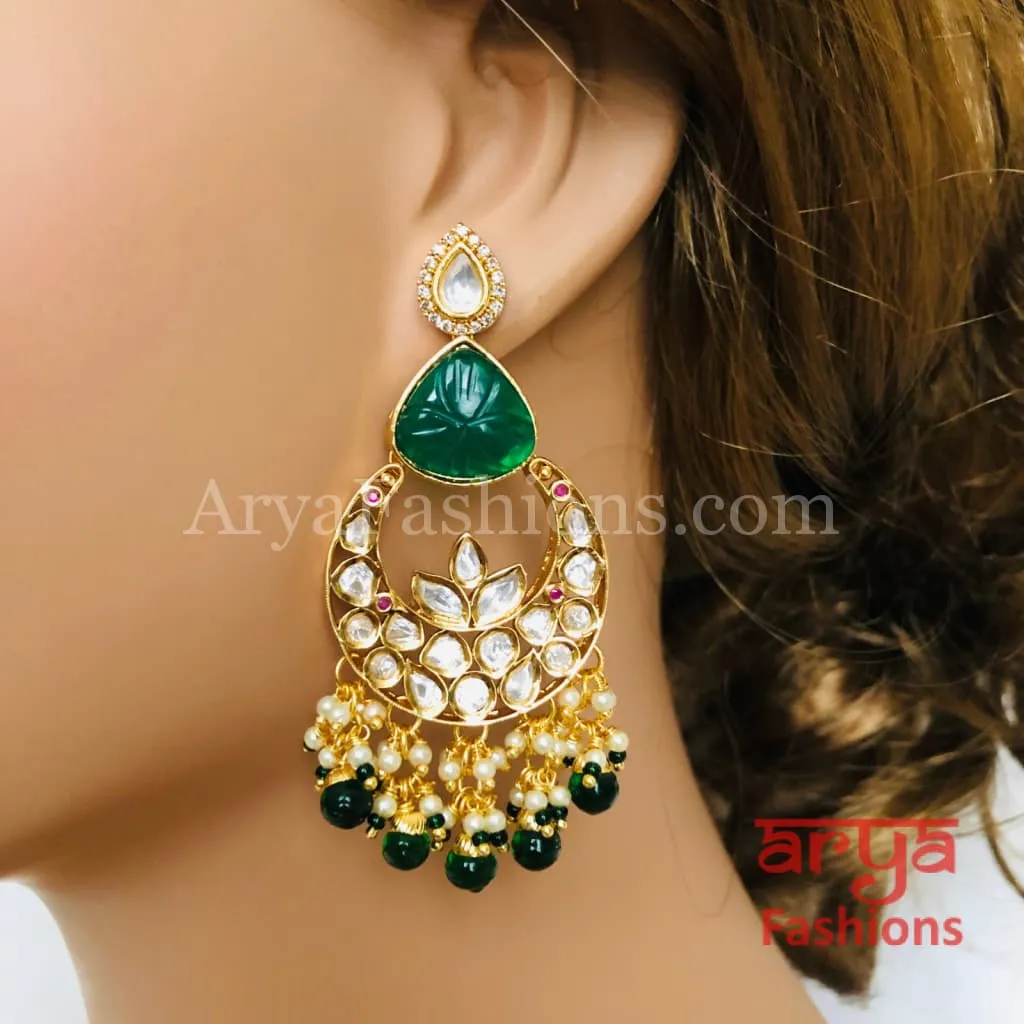 Bridesmaid Pacchi Kundan Chandbali Earrings/ Emerald Green Kundan Earrings