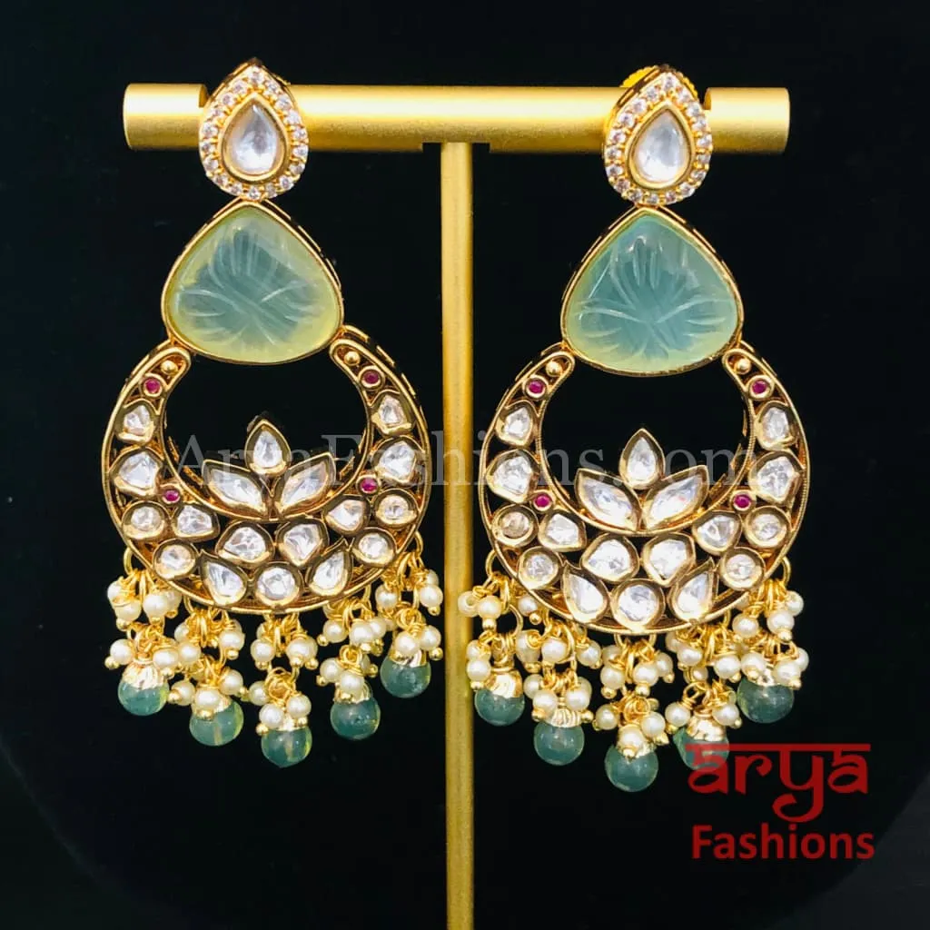 Bridesmaid Pacchi Kundan Chandbali Earrings/ Emerald Green Kundan Earrings