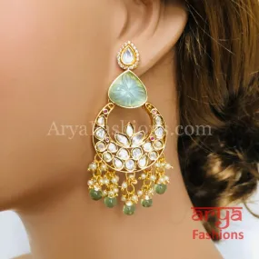 Bridesmaid Pacchi Kundan Chandbali Earrings/ Emerald Green Kundan Earrings