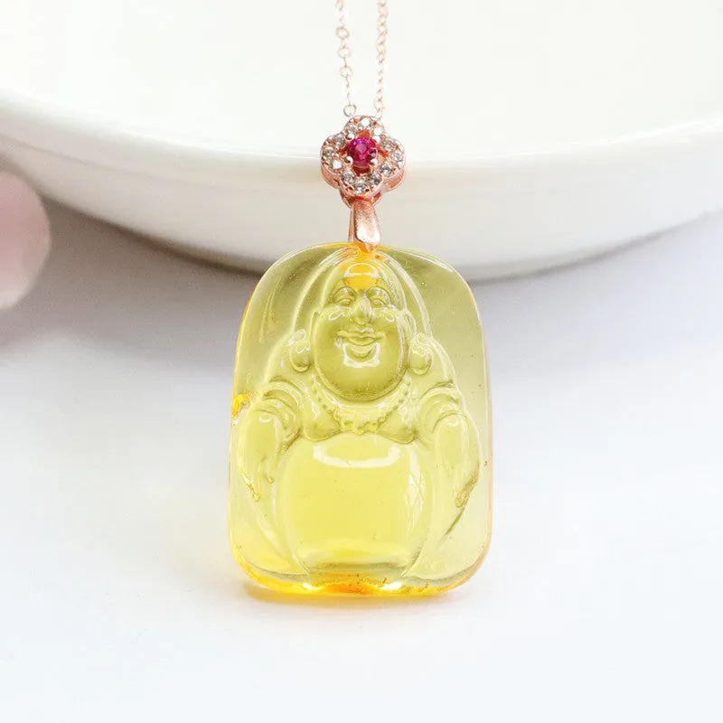 Buddha Amber Necklace with Rose Gold Accent