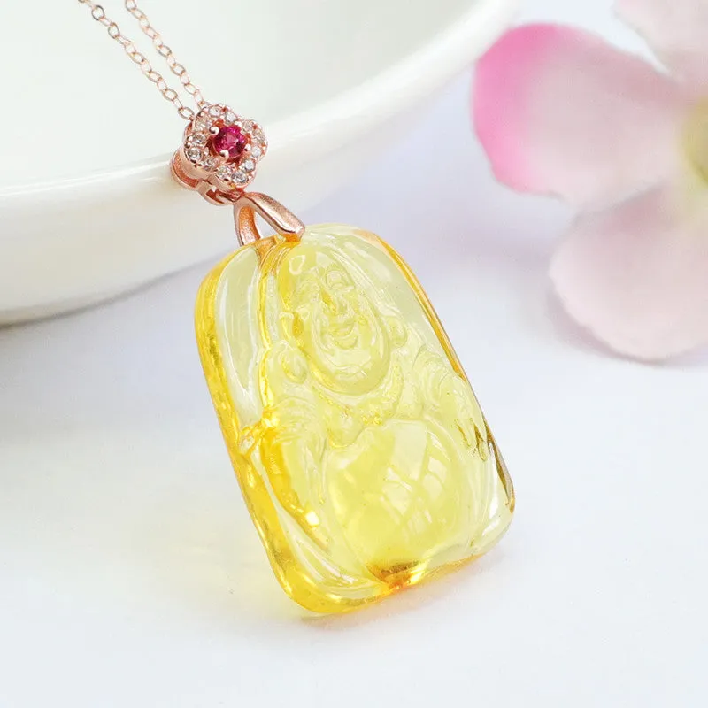 Buddha Amber Necklace with Rose Gold Accent