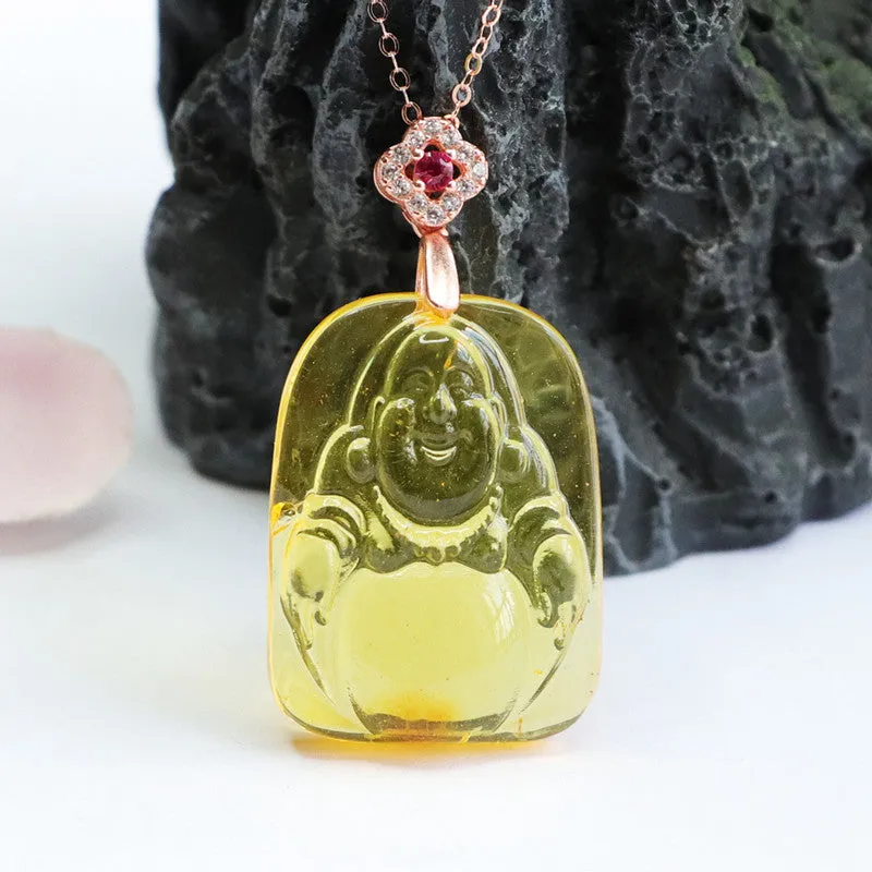 Buddha Amber Necklace with Rose Gold Accent