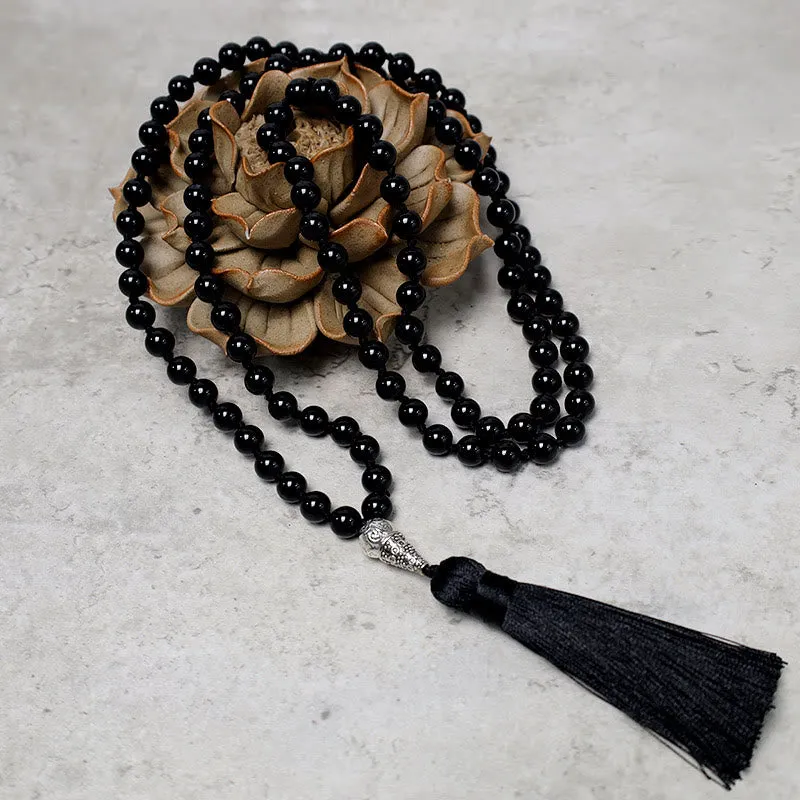 Buddha Stones 108 Mala Black Onyx Beads Yoga Meditation Prayer Beads Necklace