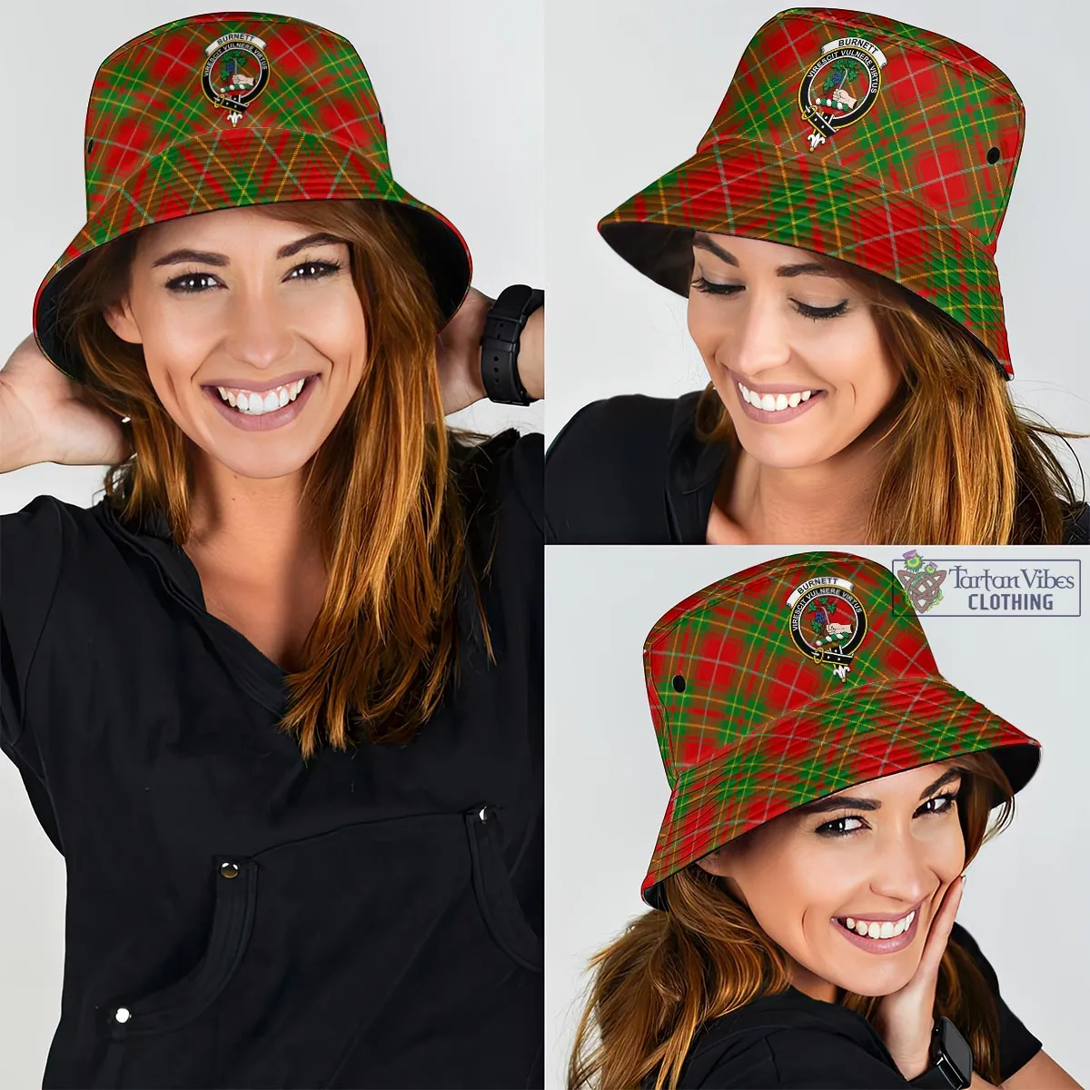 Burnett Tartan Bucket Hat with Family Crest