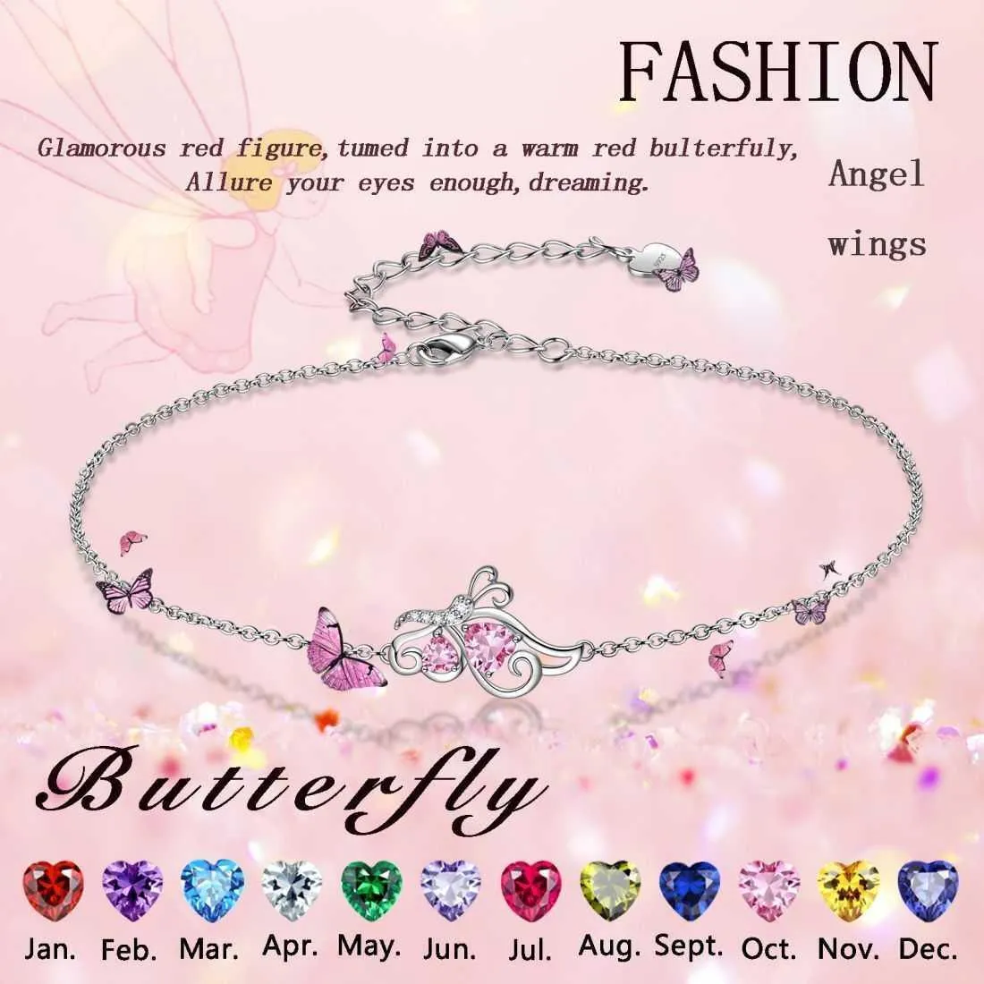 Butterfly Birthstone November Citrine Bracelet Women Girls Jewelry Birthday Gift 925 Sterling Silver