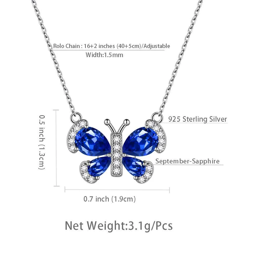 Butterfly Necklace Birthstone September Sapphire Pendant Women Girls Jewelry Birthday Gift