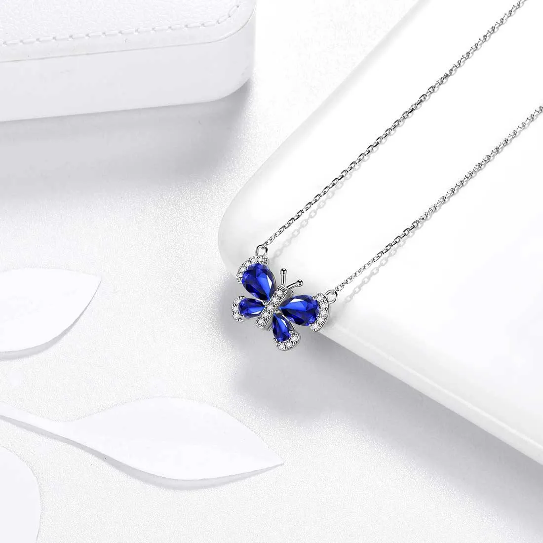 Butterfly Necklace Birthstone September Sapphire Pendant Women Girls Jewelry Birthday Gift