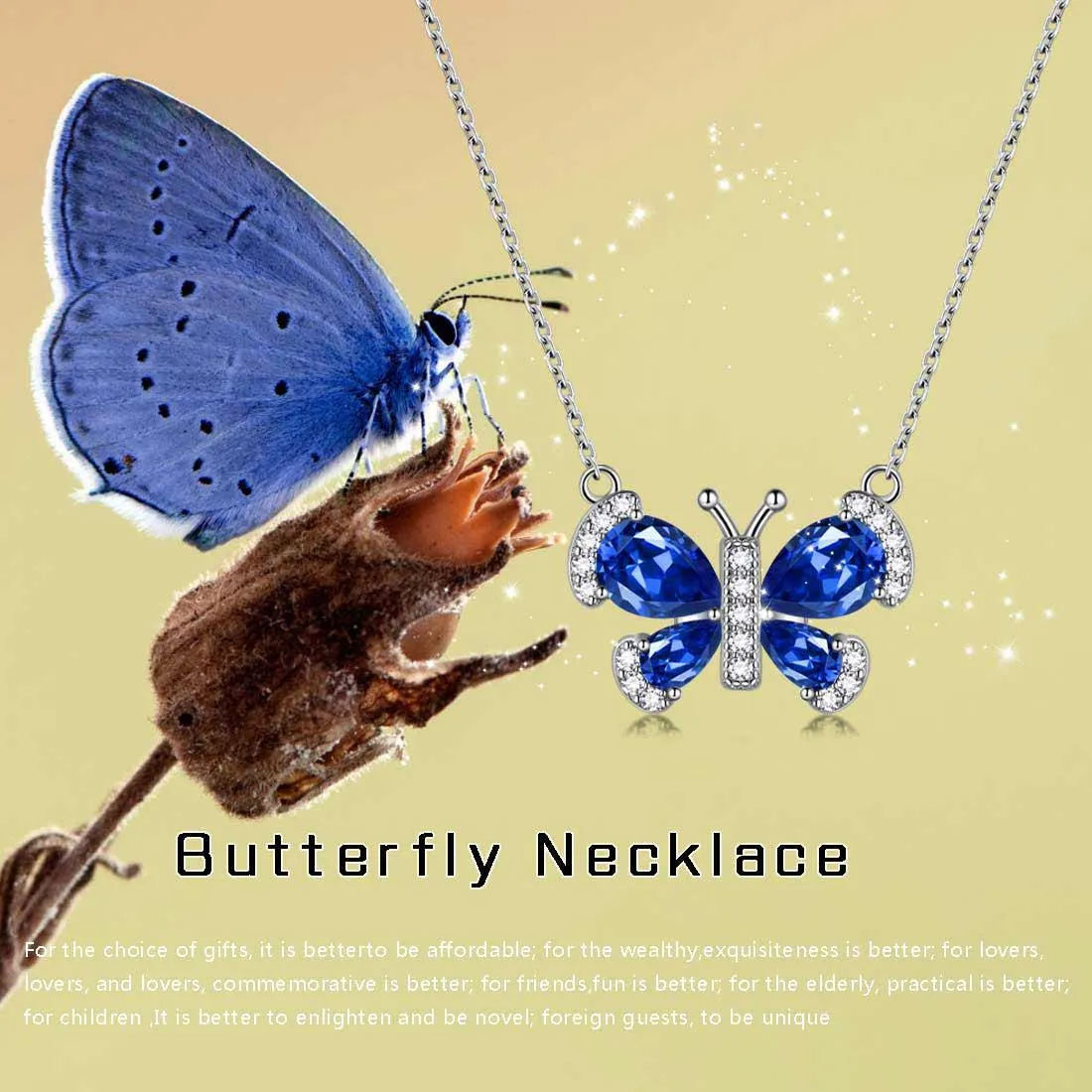 Butterfly Necklace Birthstone September Sapphire Pendant Women Girls Jewelry Birthday Gift