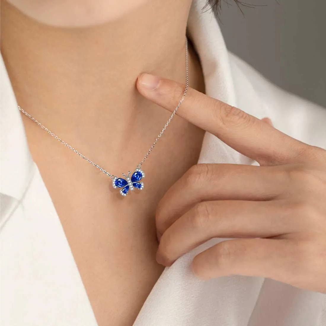 Butterfly Necklace Birthstone September Sapphire Pendant Women Girls Jewelry Birthday Gift