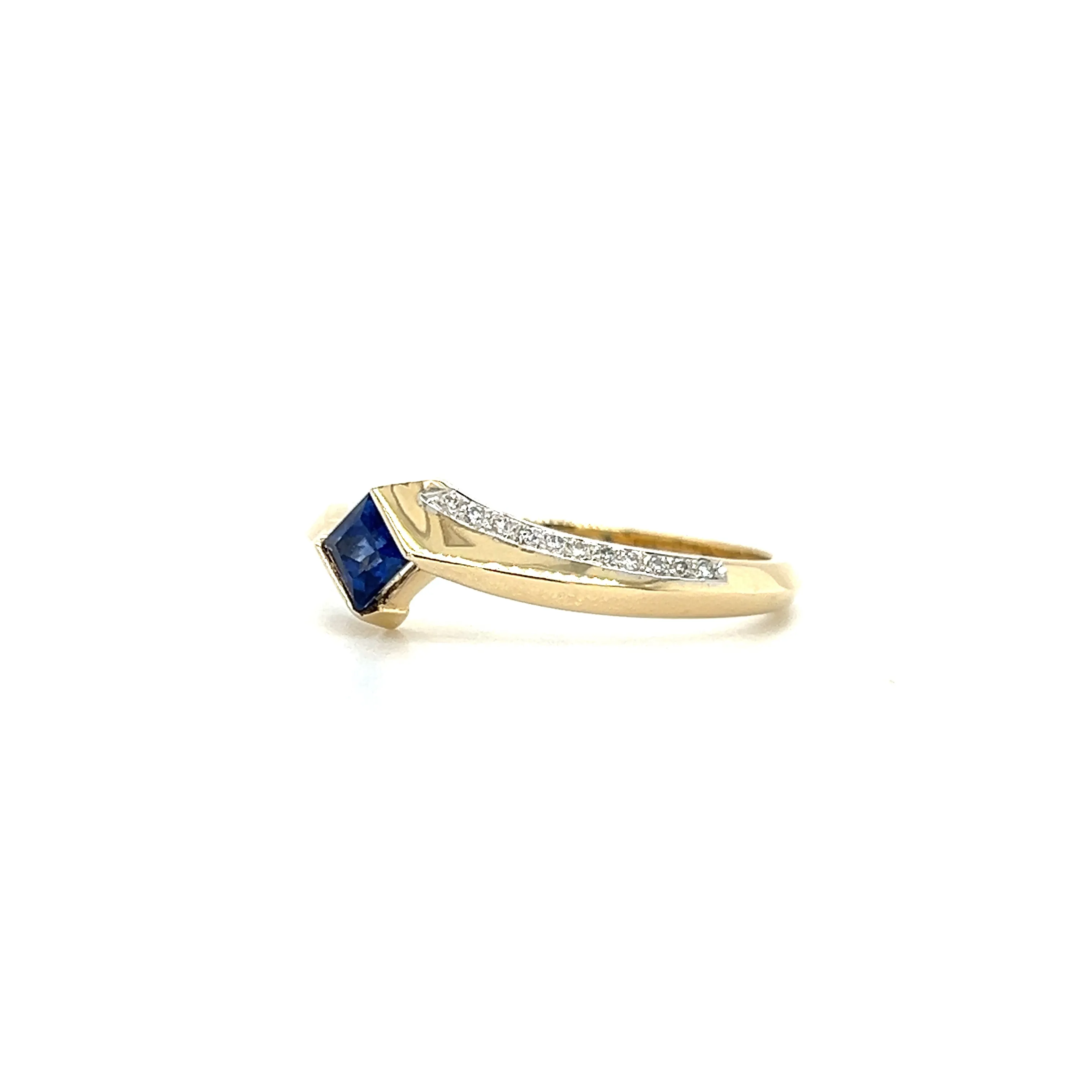 Bypass Sapphire Ring with Diamond Accents in 14K Yellow Gold