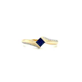 Bypass Sapphire Ring with Diamond Accents in 14K Yellow Gold