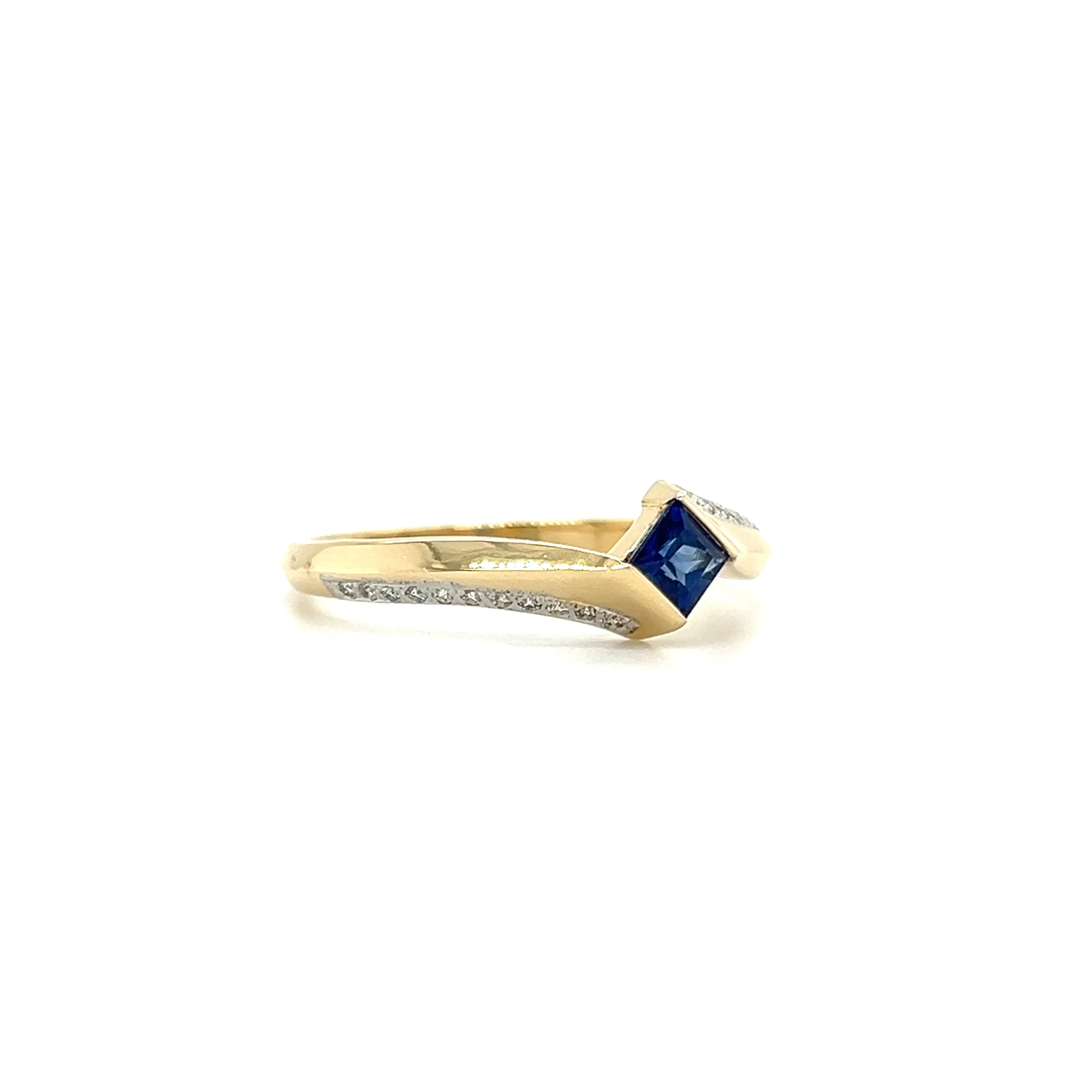 Bypass Sapphire Ring with Diamond Accents in 14K Yellow Gold