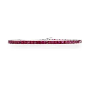 Channel-Set Square Ruby 7-Inch Line Bracelet