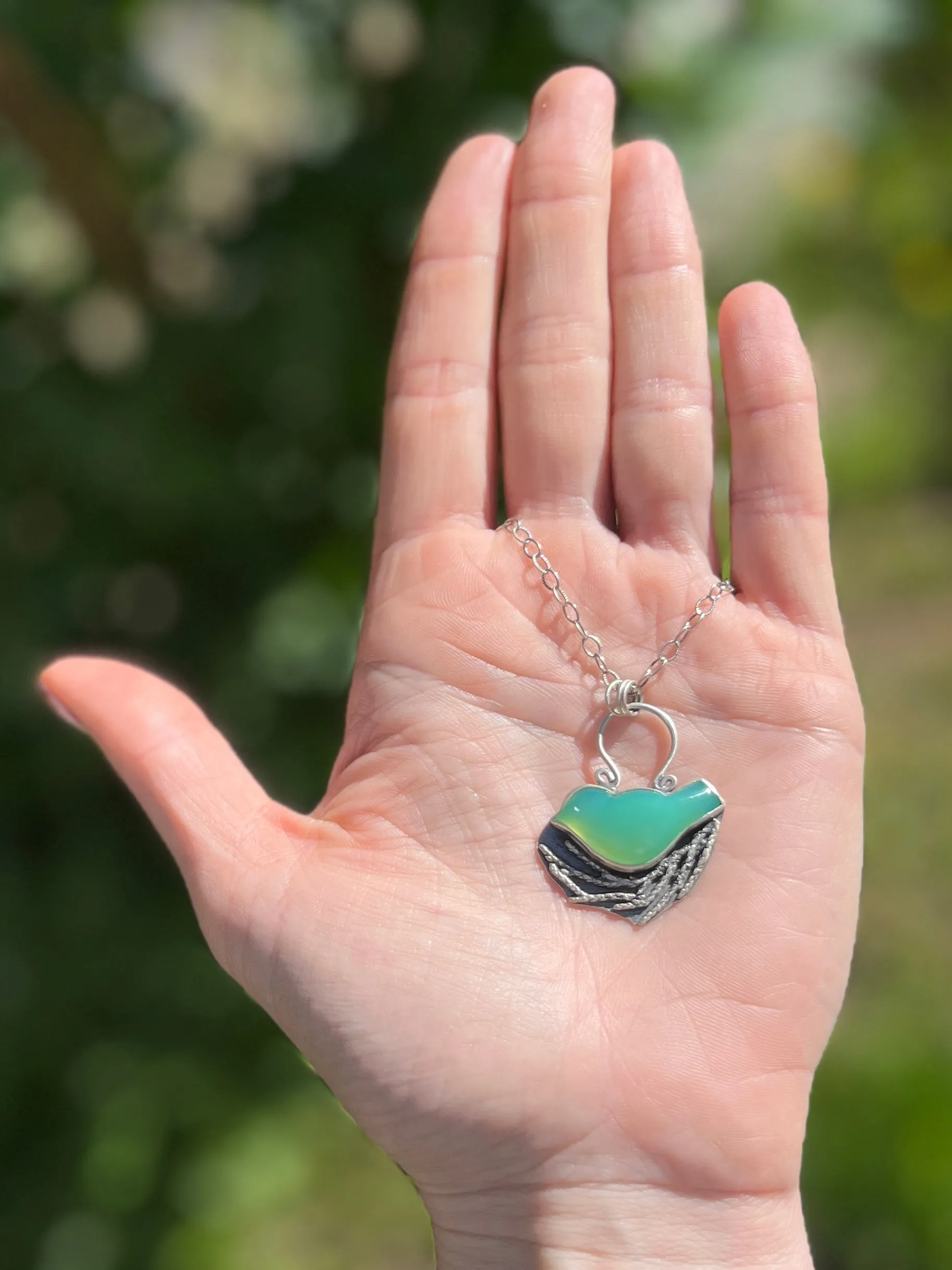 Chrysoprase Bird in Nest Necklace