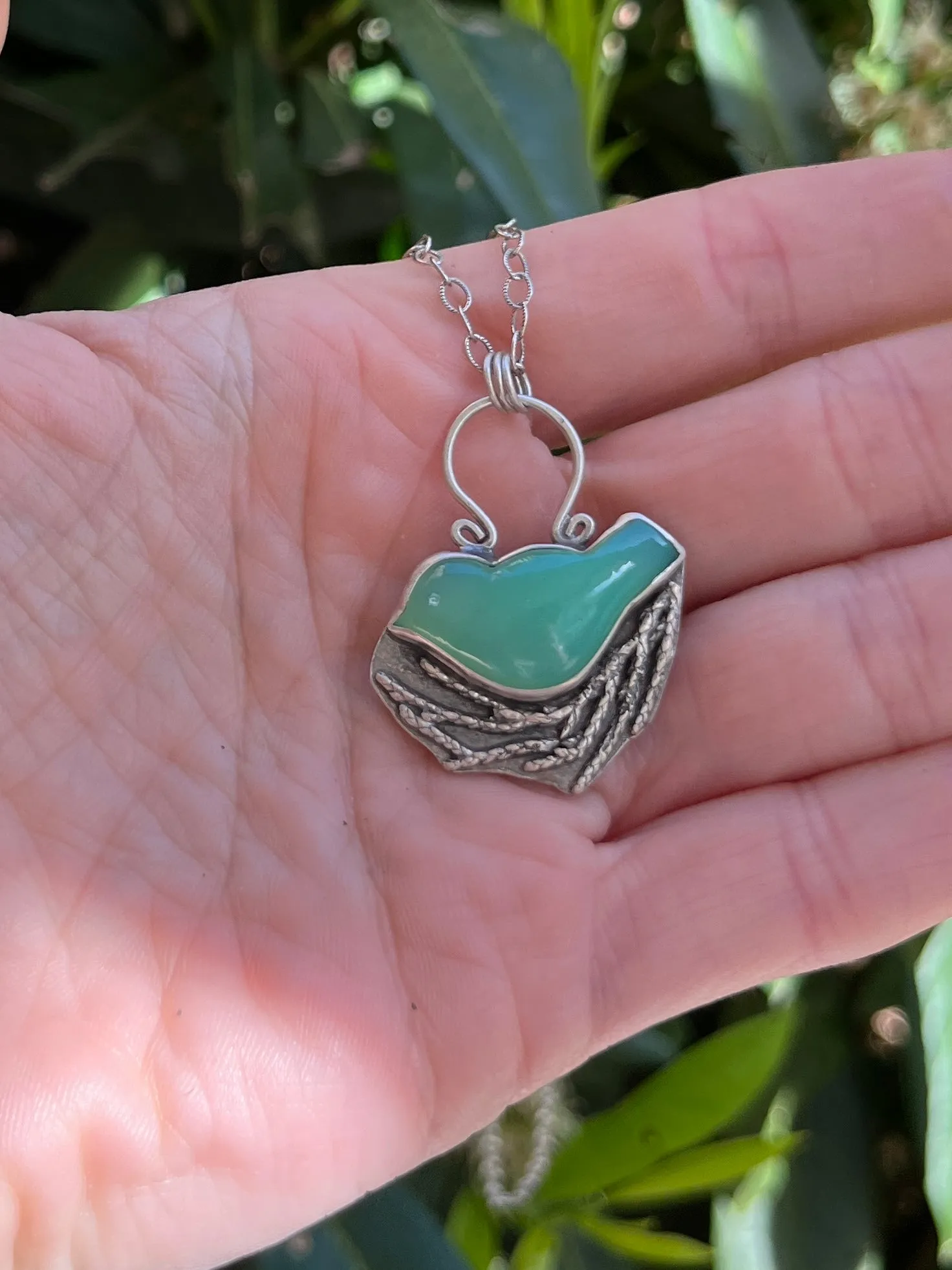 Chrysoprase Bird in Nest Necklace