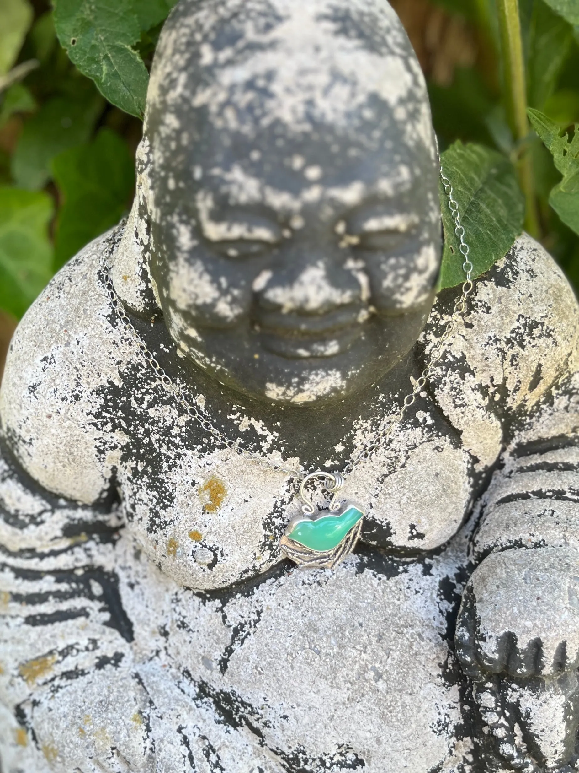 Chrysoprase Bird in Nest Necklace