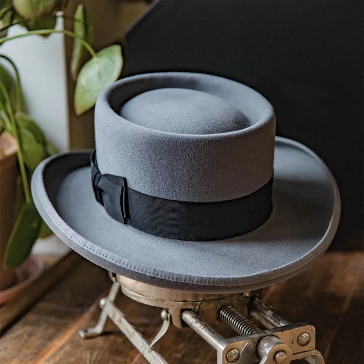 Classic Charm Pork Pie Fur Felt Hat in Grey