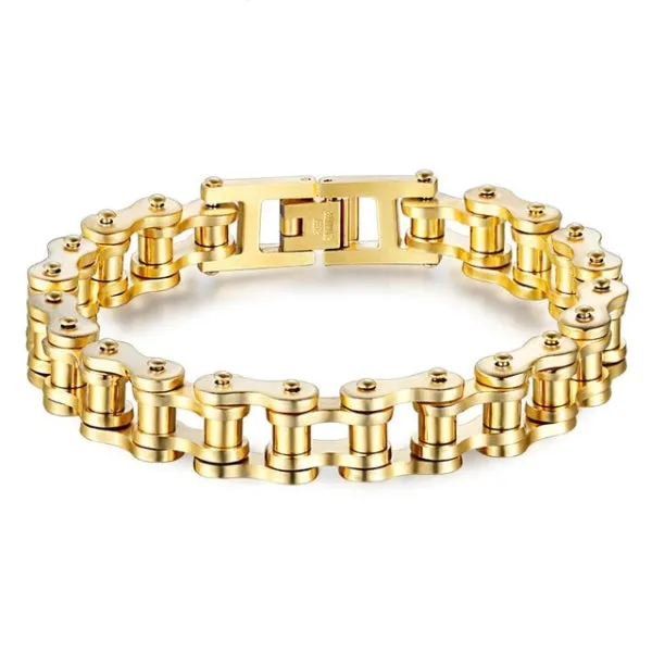 Classy Men Gold Steel Biker Chain Bracelet