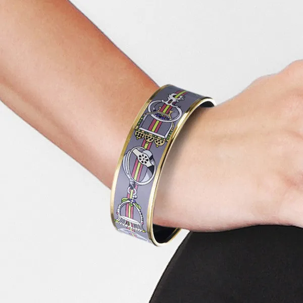 'Concours D'Etrier' Wide Enamel Bangle Bracelet, Gold