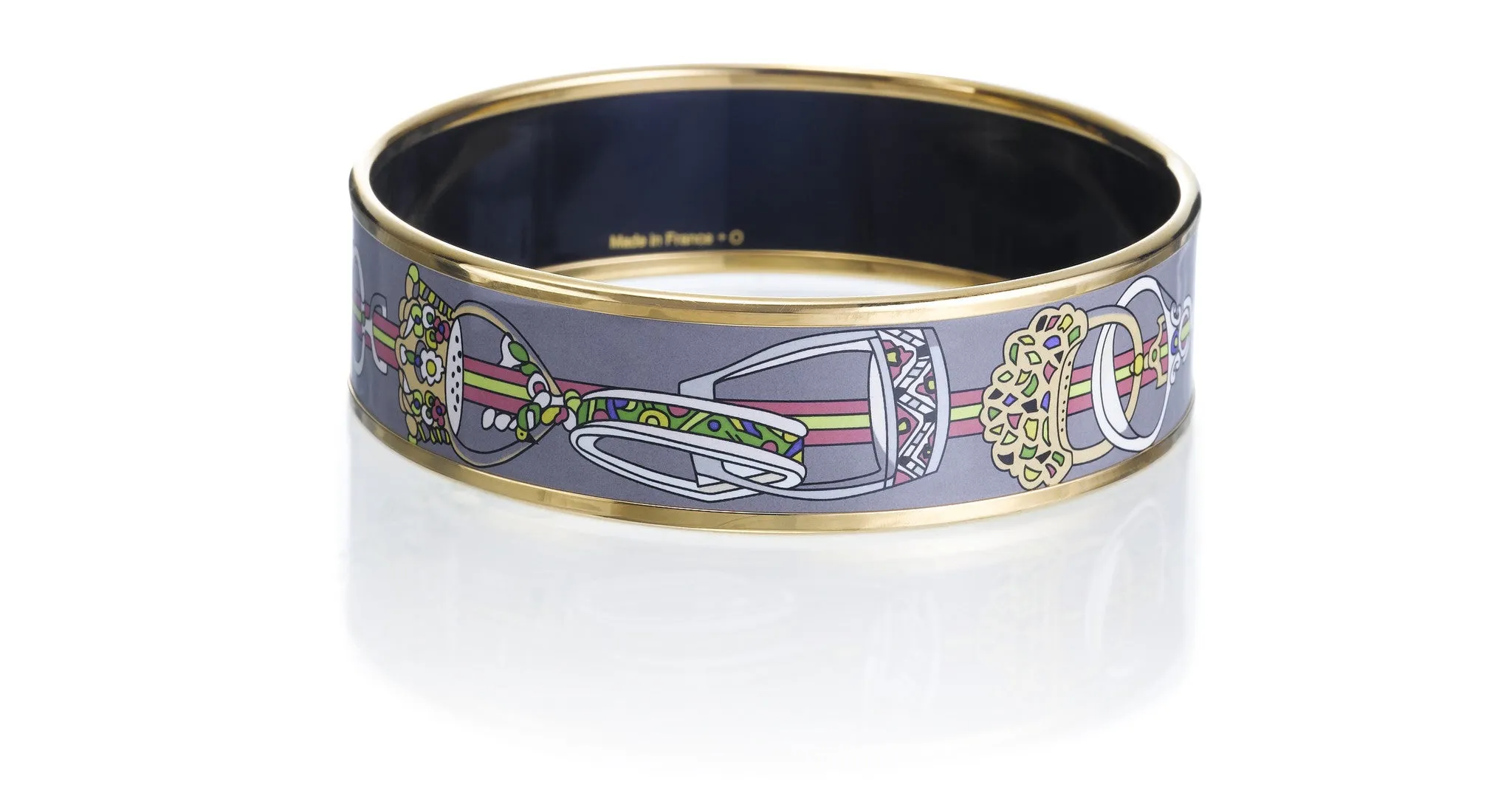 'Concours D'Etrier' Wide Enamel Bangle Bracelet, Gold