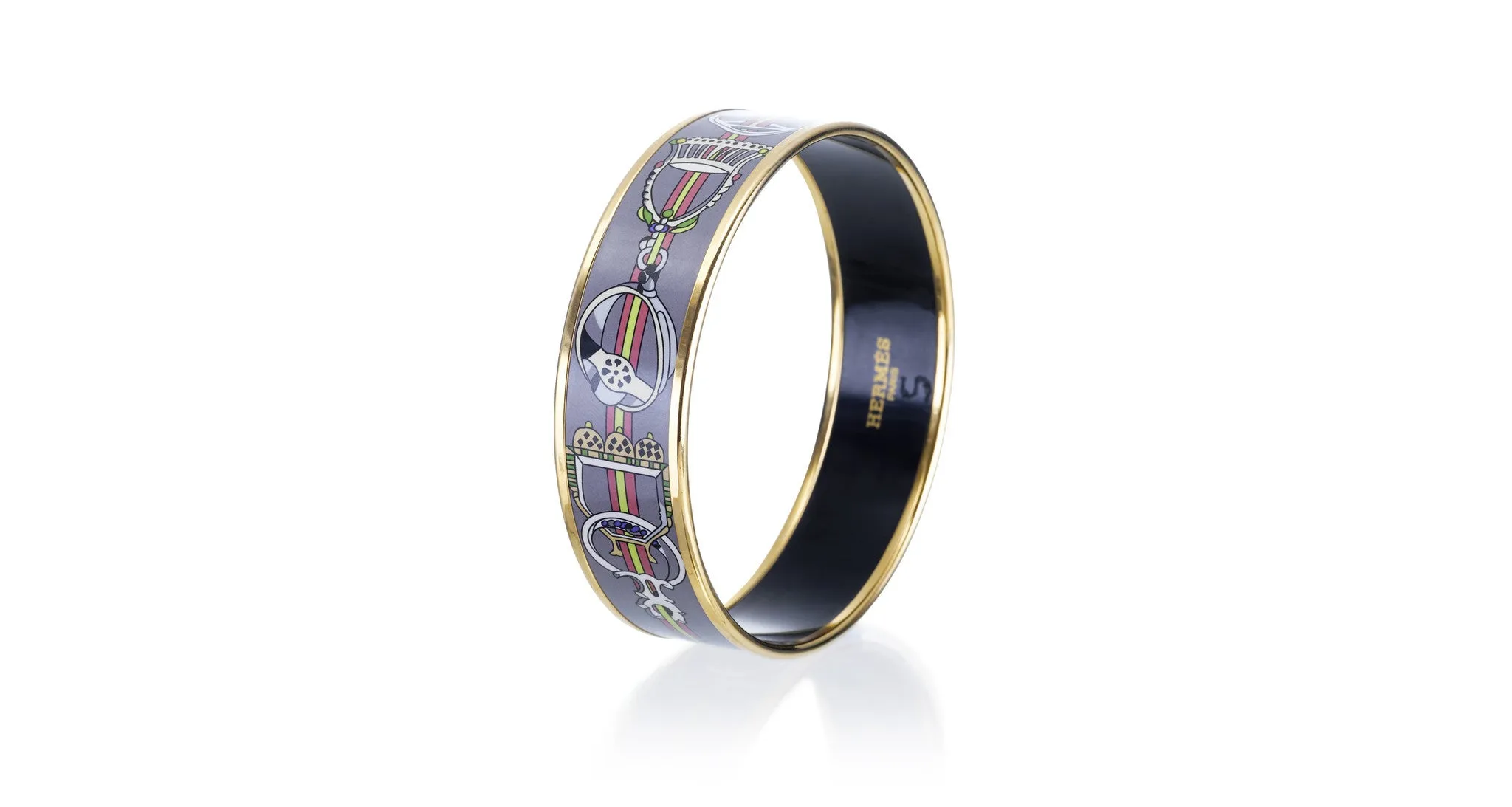 'Concours D'Etrier' Wide Enamel Bangle Bracelet, Gold