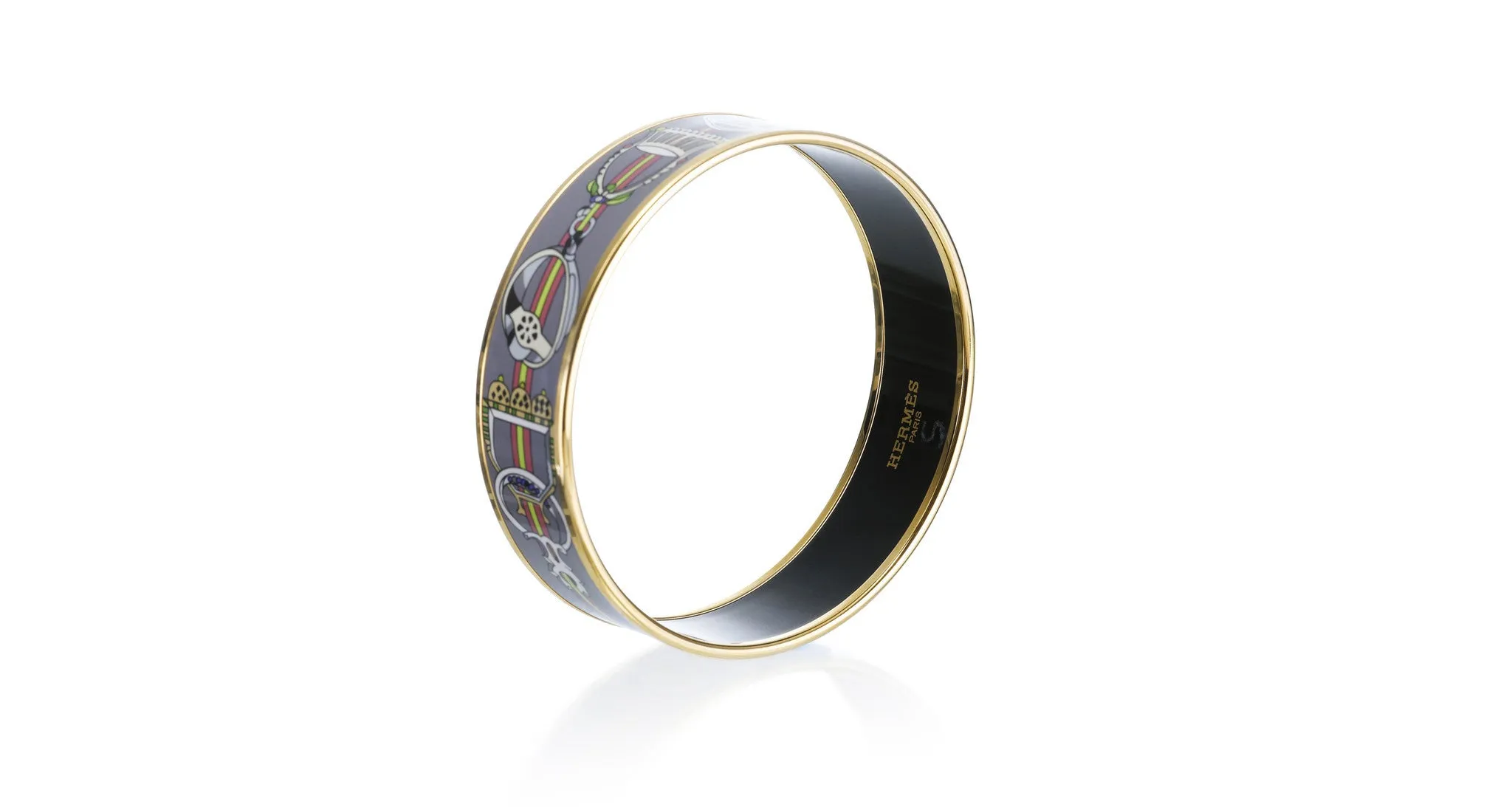 'Concours D'Etrier' Wide Enamel Bangle Bracelet, Gold