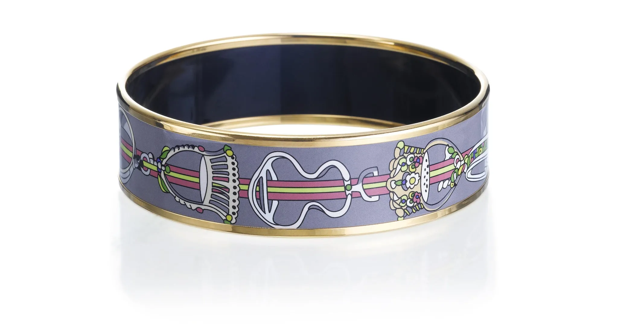 'Concours D'Etrier' Wide Enamel Bangle Bracelet, Gold