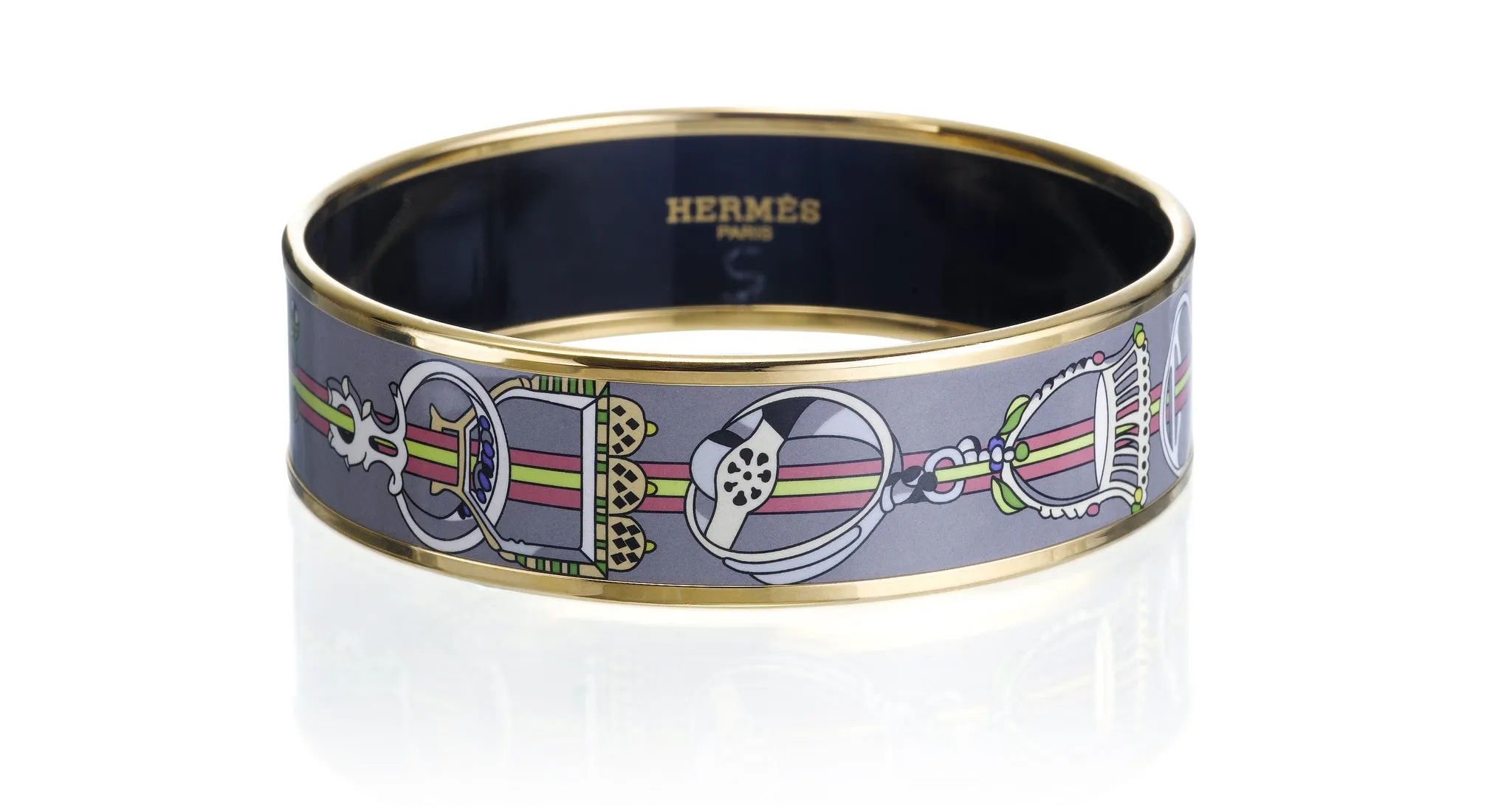 'Concours D'Etrier' Wide Enamel Bangle Bracelet, Gold