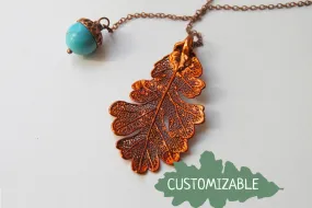 Copper Acorn and Oak Leaf Lariat | Autumn Jewelry | Electroformed Necklace | Fall Leaf Necklace