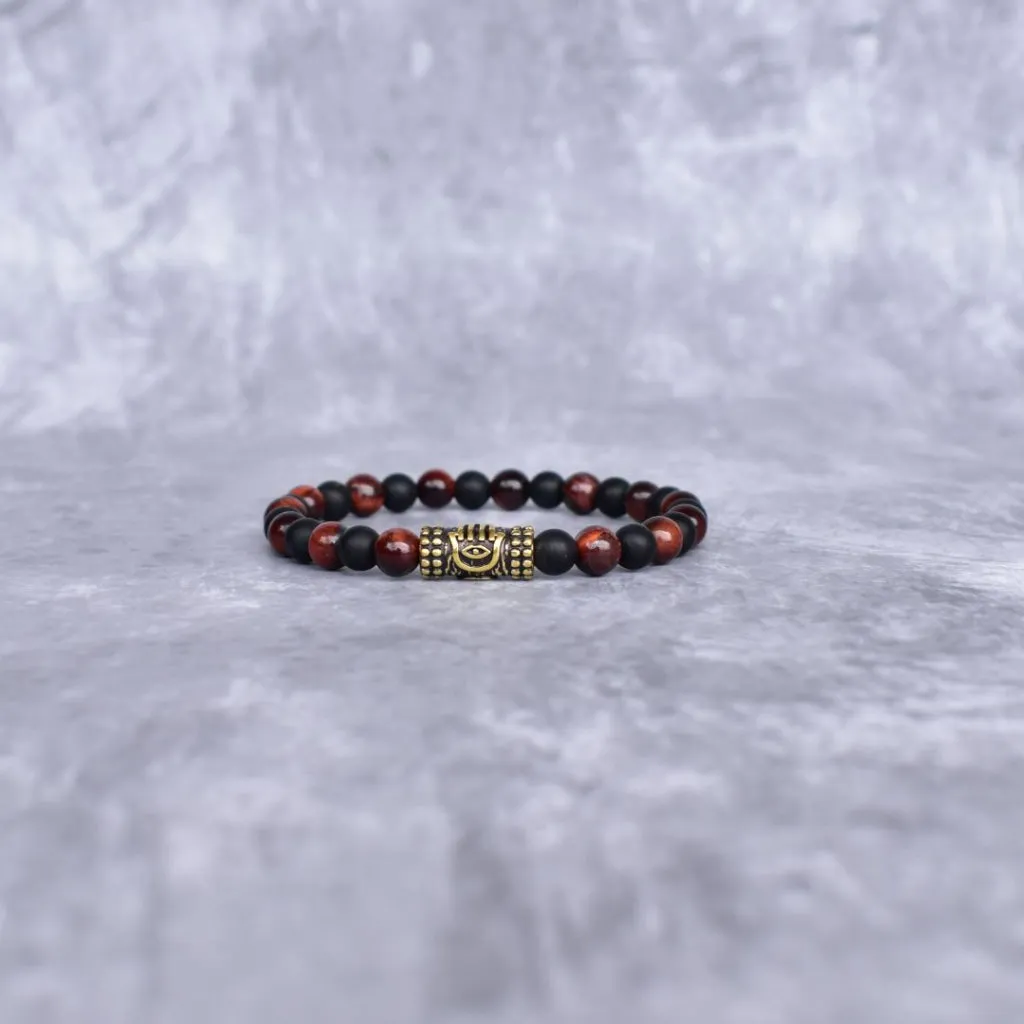 Courageous Spirit - Matte Black Onyx and Red Tiger Eye Bracelet