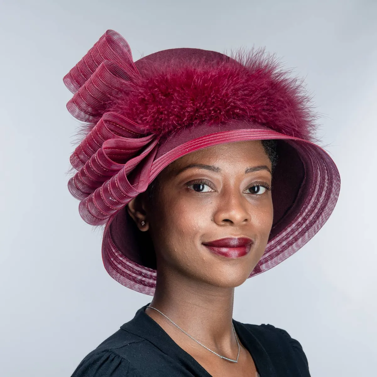 Crinoline Feather Bow Trim Tall Hat: Ivory