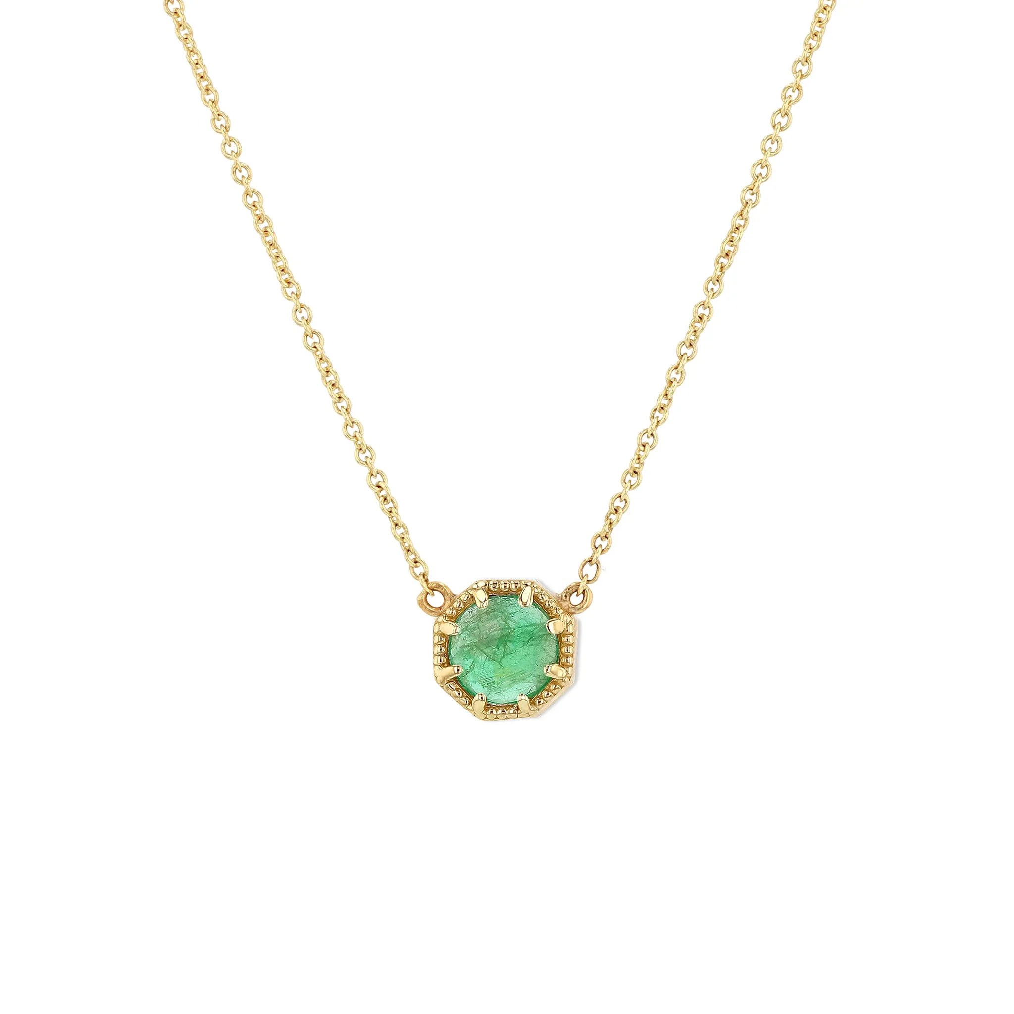 Crown Bezel Emerald Necklace