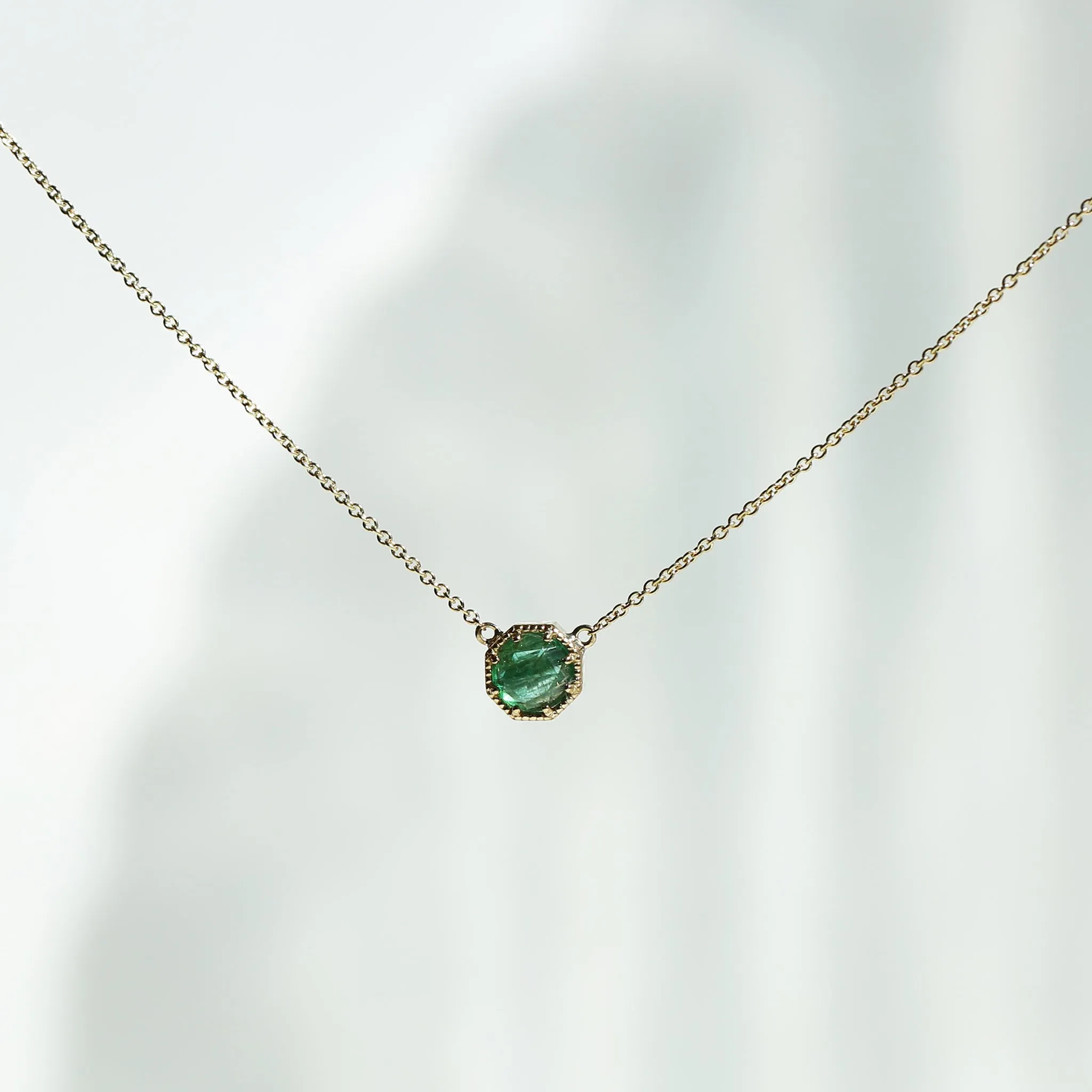 Crown Bezel Emerald Necklace