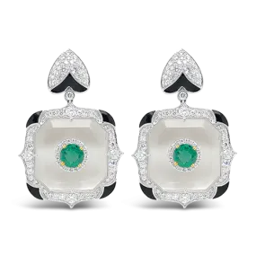 Crystal, Emerald & Diamond Earrings