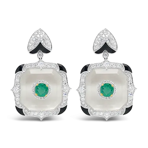 Crystal, Emerald & Diamond Earrings