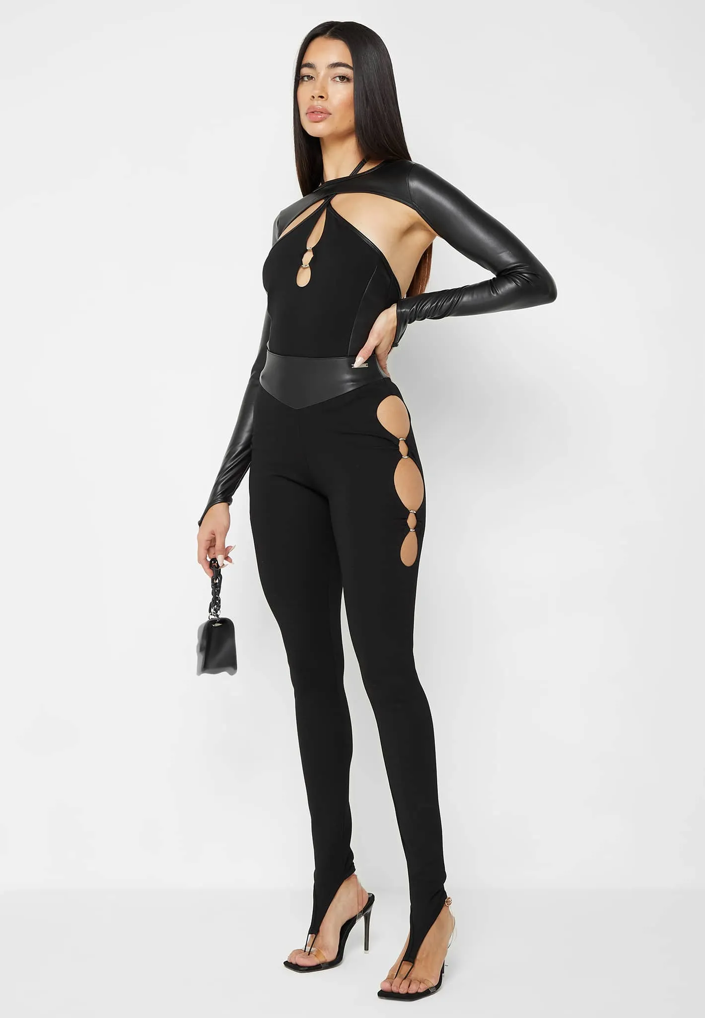 Cut-Out O-Ring Leggings  - Black