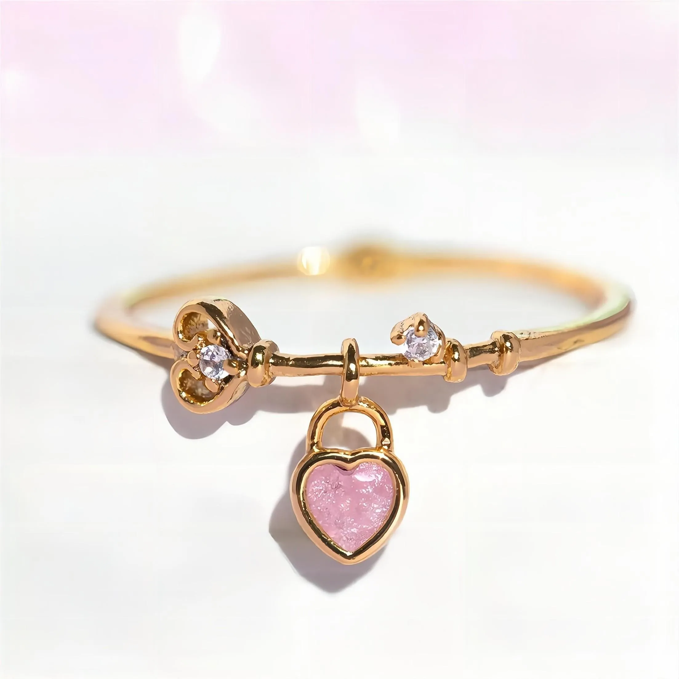 Cute Dangle Crystal Heart Lock Ring