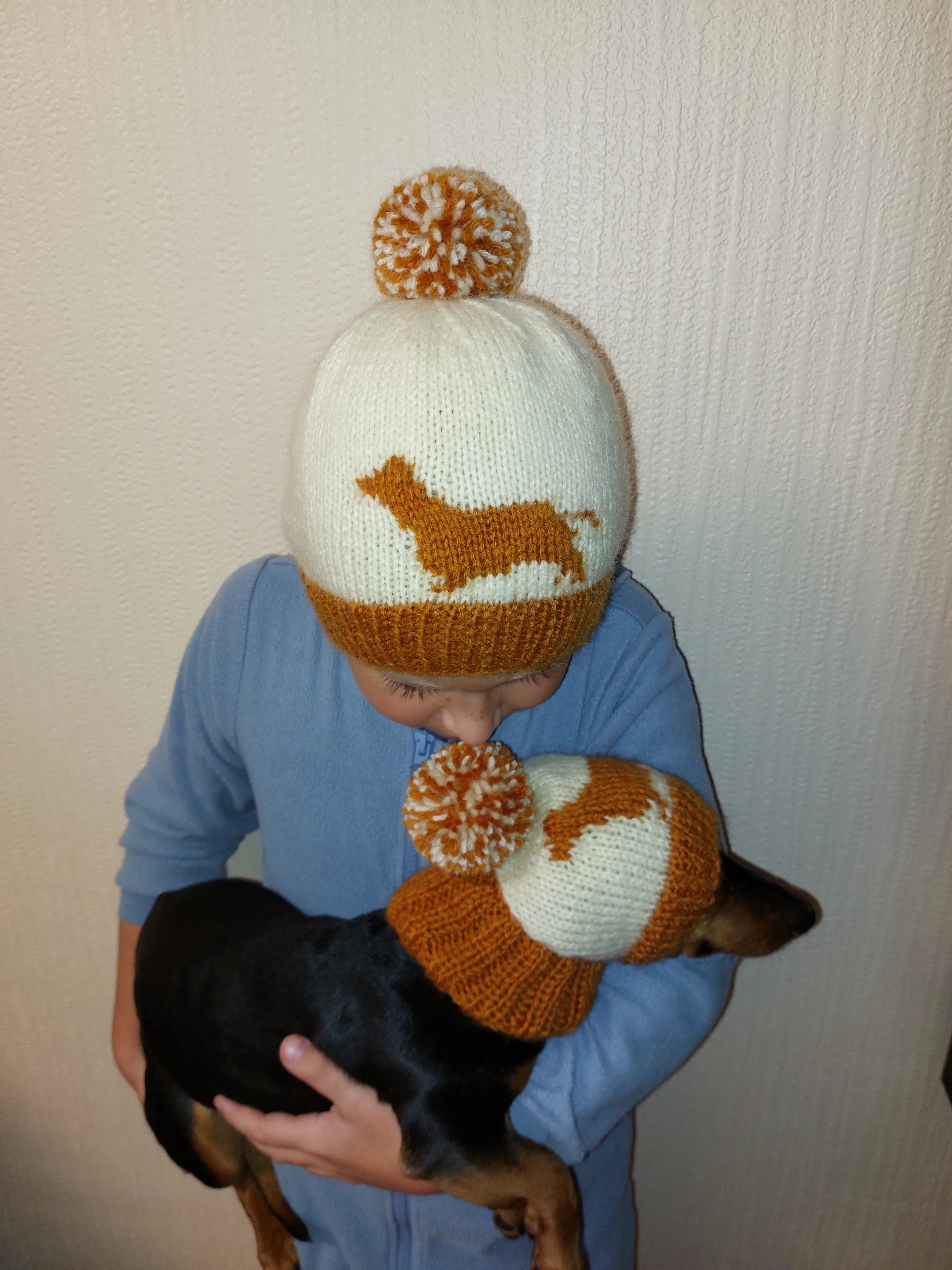 Dachshund pet beanies with matching owner's beanies, dachshund and me beanies, mum and pet beanies