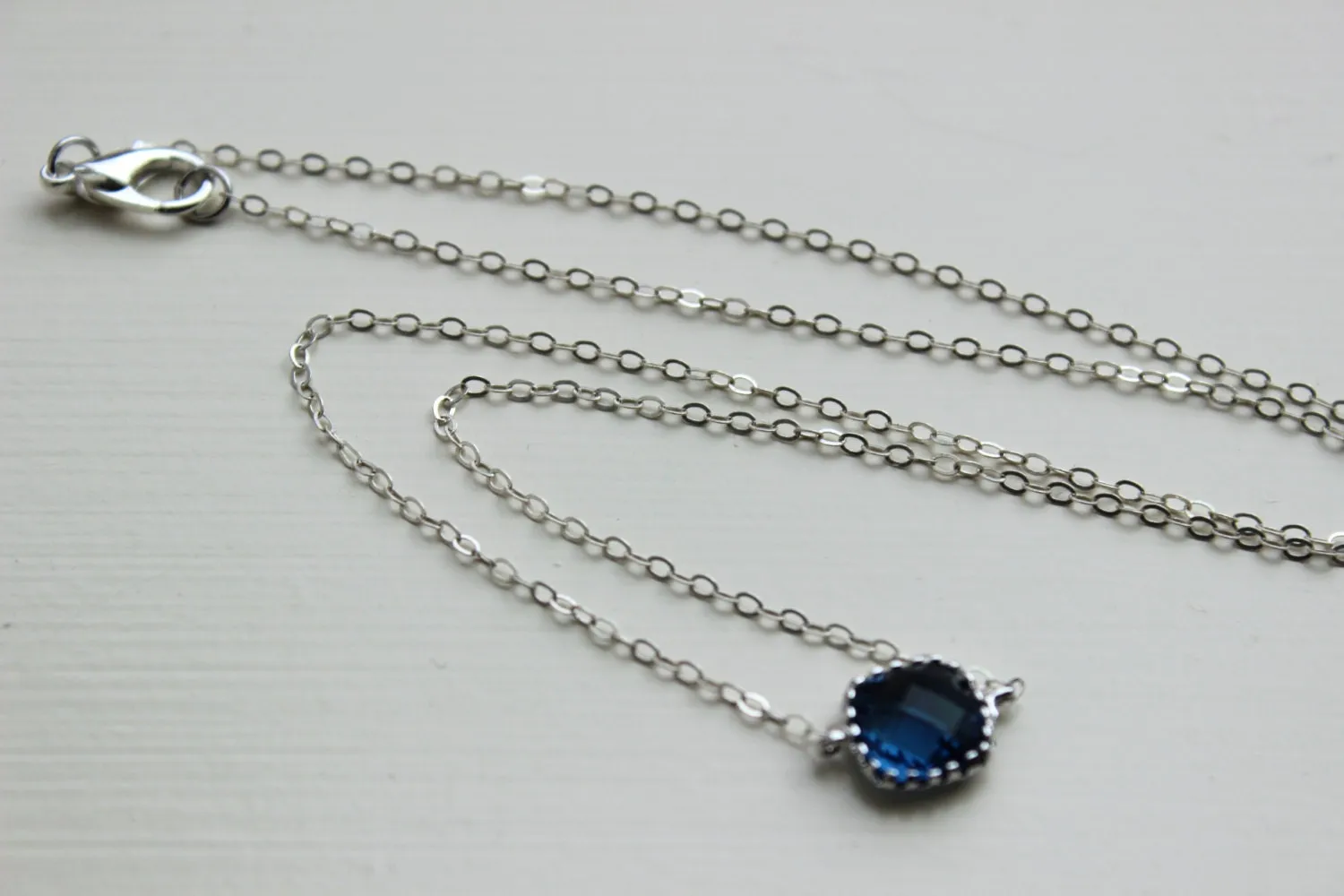 Dainty Sapphire Blue Necklace - Sterling Silver Chain - Charm Necklace Navy Blue Bridesmaid Necklace - Blue Wedding Jewelry - Something Blue